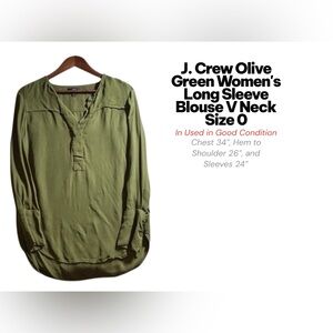 J. Crew Olive Green Women's Long Sleeve Blouse Size 0 V Neck